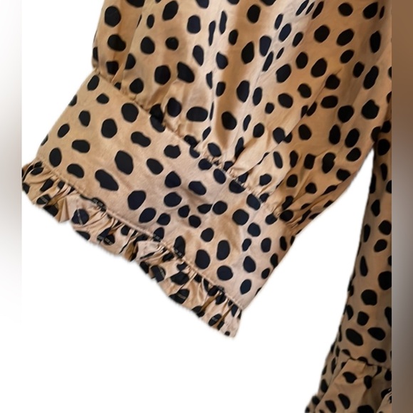 J.Crew XL Tan & Black Polka Dot Ruffle Tiered Shift Dress - Picture 5 of 6